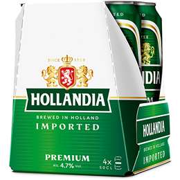 Hollandia Premium Lager Beer Cans 500mL x 4 pack