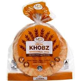 MEB Foods Middle East Lebanese Bread Khobz Wholemeal Round 500g