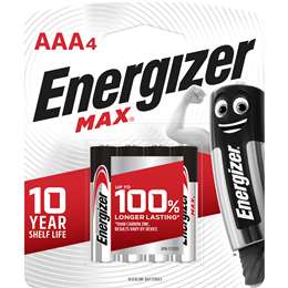 Energizer Max AAA Alkaline Batteries 4 pack