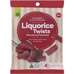 Woolworths Liquorice Twists Strawberry 300g