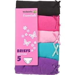 Woolworths Essentials Underwear Girl's Basic Briefs Size 4-5 each