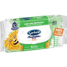 Sorbent Flushable Wipes Kids 40 pack