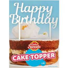 Dollar Sweets Happy Birthday Cake Topper Silver each