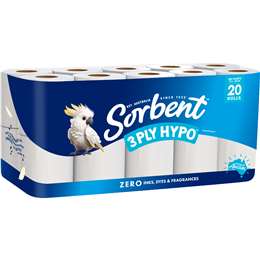 Sorbent Hypo-Allergenic 3 Ply Toilet Paper 20 pack