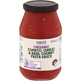 Macro Organic Pasta Sauce Chunky Tomato Garlic Basil 500g