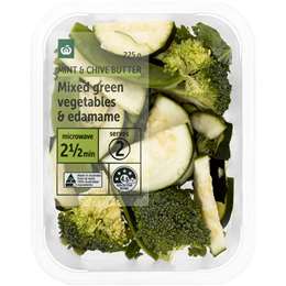 Woolworths Mixed Green Vegetables & Edamame With Mint Chive Butter 225g
