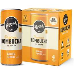 Remedy Lemon Ginger Kombucha 250mL x 4 pack