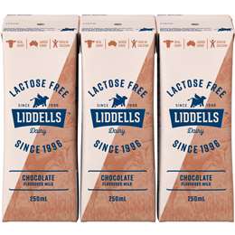 Liddells Lactose Free Chocolate Long Life Milk Poppers 250mL x 3 pack