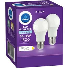 Olsent LED Gls Globe Es 14.0W 1500lm Cool White 2 pack