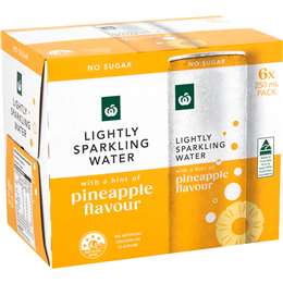 Woolworths Lightly Sparkling Water Cans Pineapple 250mL x 6 pack