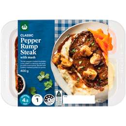 Woolworths Pepper Rump Steak With Mash 400g