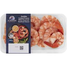 JC Seafood Jumbo Cooked Prawns With Gourmet Seafood Sauce 280g