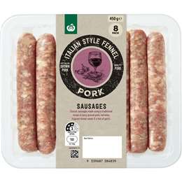 Woolworths Gourmet Pork Sausages Italian Style With Fennel & Garlic 450g