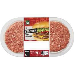 Woolworths 6 Stacker Beef Burgers 500g