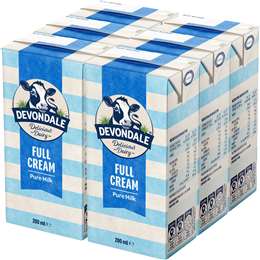 Devondale Pure Full Cream Long Life Milk 200mL x 6 pack