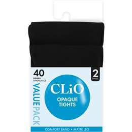 Clio 40D Opaque Tights Black T/XT Value 2 pack