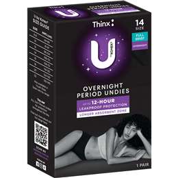 U by Kotex Thinx Period Undies Overnight Briefs Size 14 each