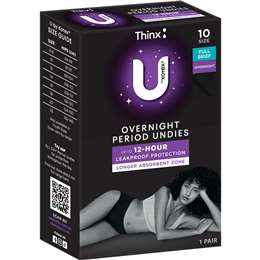 U by Kotex Thinx Period Undies Overnight Briefs Size 10 each