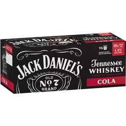 Jack Daniel's Tennessee Whiskey & Cola Cans 375mL x 10 pack