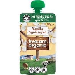 Five:Am Organic Kids No Added Sugar Pouch Vanilla 130g