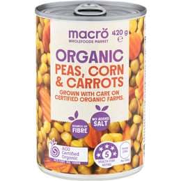 Macro Organic Peas Corn & Carrots 420g