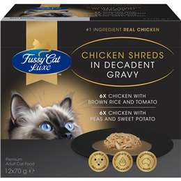 Fussy Cat Luxe Chicken Shreds In Gravy Wet Cat Food 70g x 12 pack
