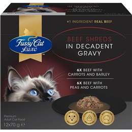 Fussy Cat Luxe Beef Shreds In Gravy Wet Cat Food 70g x 12 pack