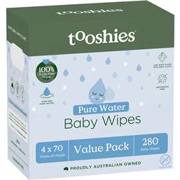 Tooshies Pure Water Baby Wipes Value 280 pack