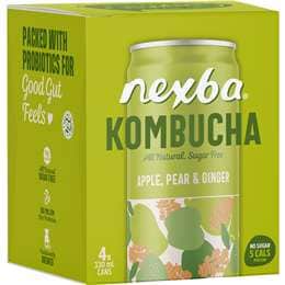 Nexba Kombucha Apple Pear & Ginger Drink Cans 330mL x 4 pack