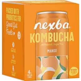 Nexba Kombucha Mango Drink Cans 330mL x 4 pack