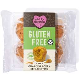 Great Temptations Gluten Free Orange & Poppy Seed Muffins 4 pack