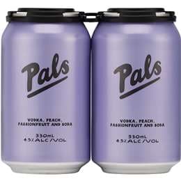 Pals Vodka Peach Passion Fruit & Soda Cans 330mL x 4 pack