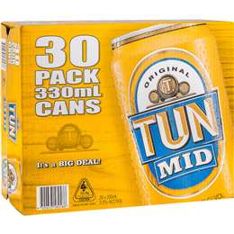 Tun Gold Mid Lager Cans 330mL x 30 case