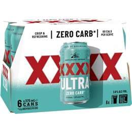 XXXX Ultra Zero Carb Cans 375mL x 6 pack