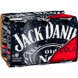 Jack Daniel's Whiskey Cola Cans 375mL x 6 pack