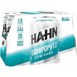 Hahn SuperDry 1.8% Cans 375mL x 6 pack
