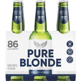 Pure Blonde Ultra Low Carb Lager Bottles 330mL x 6 pack