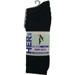 For Her Crew Socks Black Size 5-8 5 pack