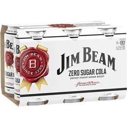 Jim Beam Bourbon & Zero Sugar Cola Can 375mL x 6 pack