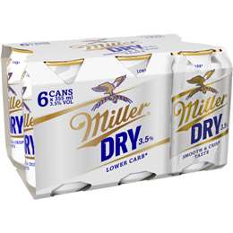 Miller Dry 3.5% Cans 355mL x 6 pack