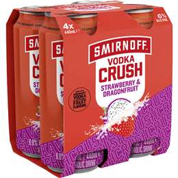 Smirnoff Crush Strawberry & Dragonfruit Cans 440mL x 4 pack