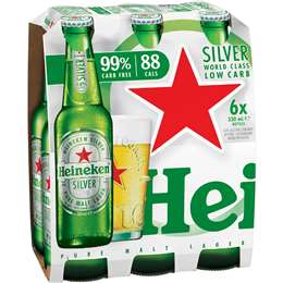 Heineken Silver Bottles 330mL x 6 pack