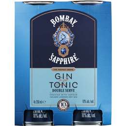 Bombay Sapphire Gin & Tonic Double Serve Cans 250mL x 4 pack
